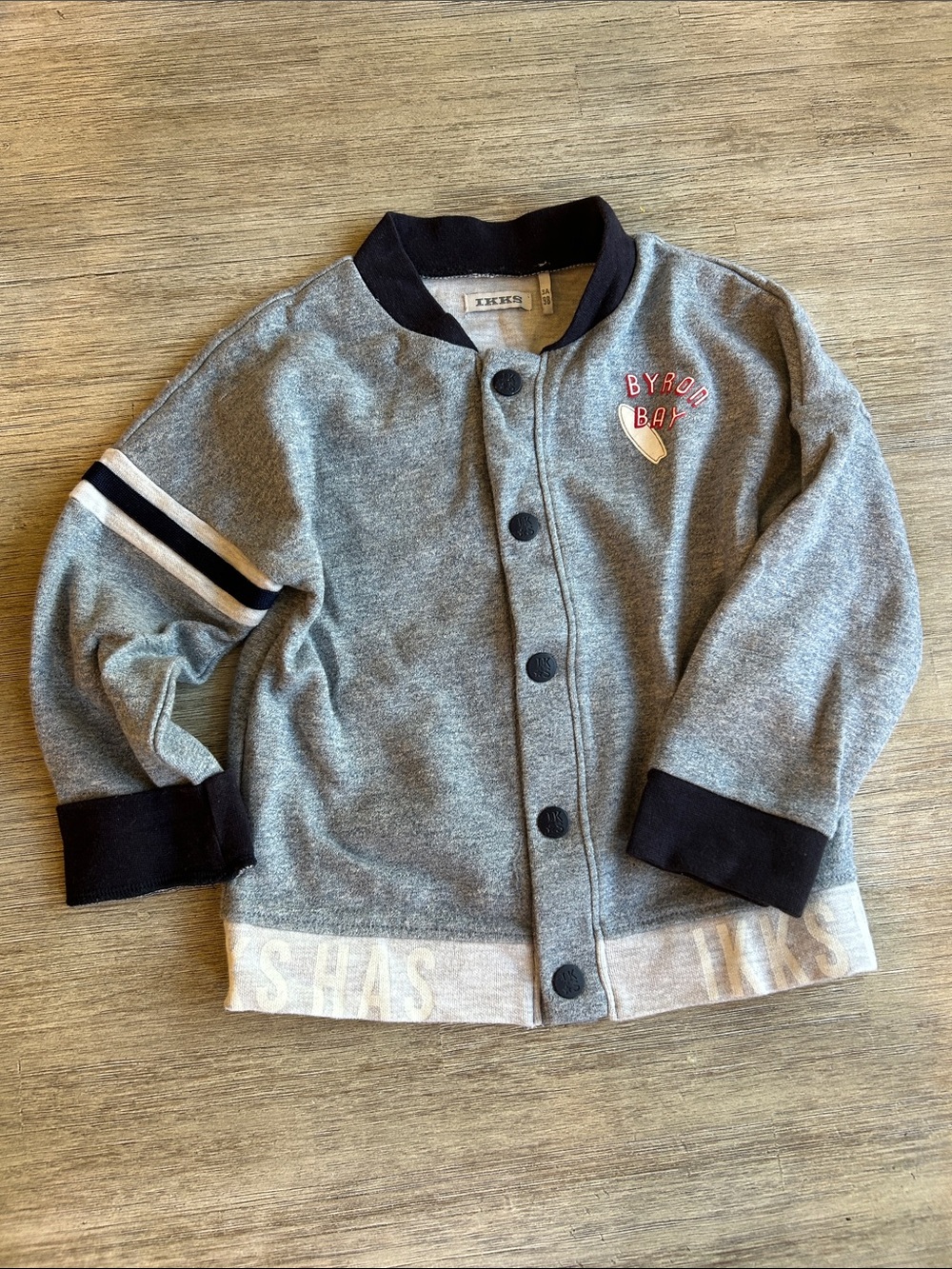 Ikks Gray Kids Button-Up Bomber Sweatshirt with Navy Trim